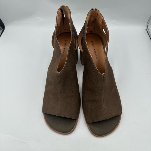 Lucky Brand Women’s Brown Leather Daily Block Heel Peep Toe Sandals Size 10M - Picture 3 of 10